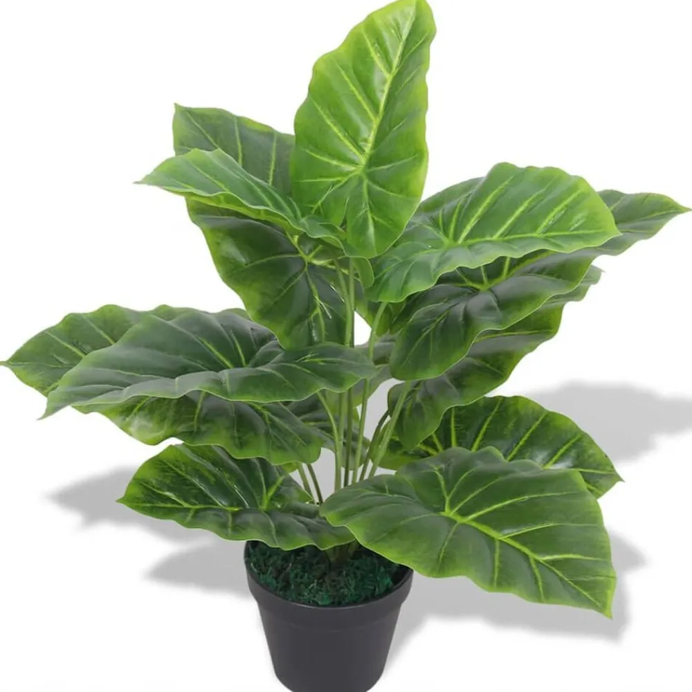 vidaXL Decoración-Planta de taro artificial con macetero verde 45 cm