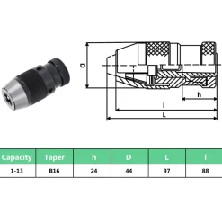 vidaXL Accesorios Para Herramientas-Portabrocas de liberación rápida MT2-B16 rango de sujeción 13mm