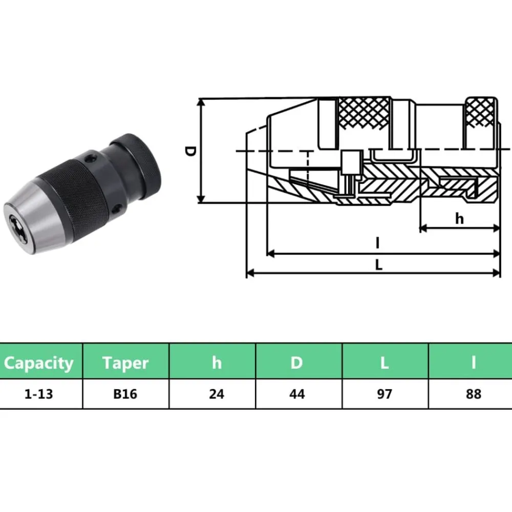 vidaXL Accesorios Para Herramientas-Portabrocas de liberación rápida MT2-B16 rango de sujeción 13mm