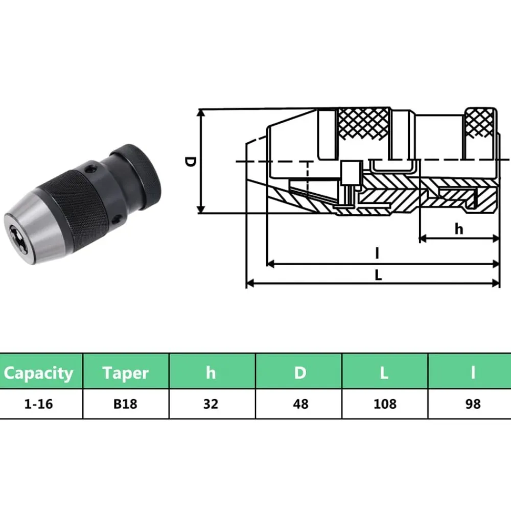 vidaXL Portabrocas de liberación rápida MT3-B18 rango de sujeción 16mm Discount
