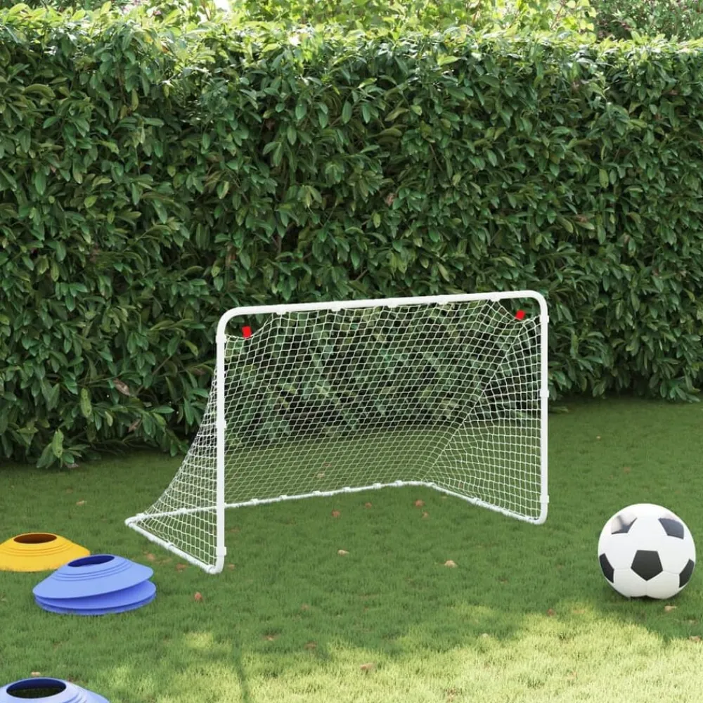 vidaXL Portería de fútbol blanca 122x81x81 cm acero Clearance