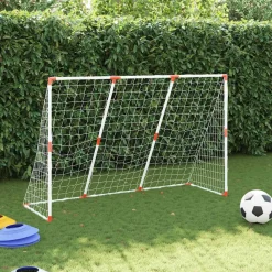vidaXL Equipamiento Para Atletismo-Portería de fútbol con balones 2 en 1 blanco 184x64x124 cm