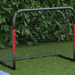 vidaXL Equipamiento Para Atletismo-Portería de fútbol con red acero rojo y negro 90x48x71 cm