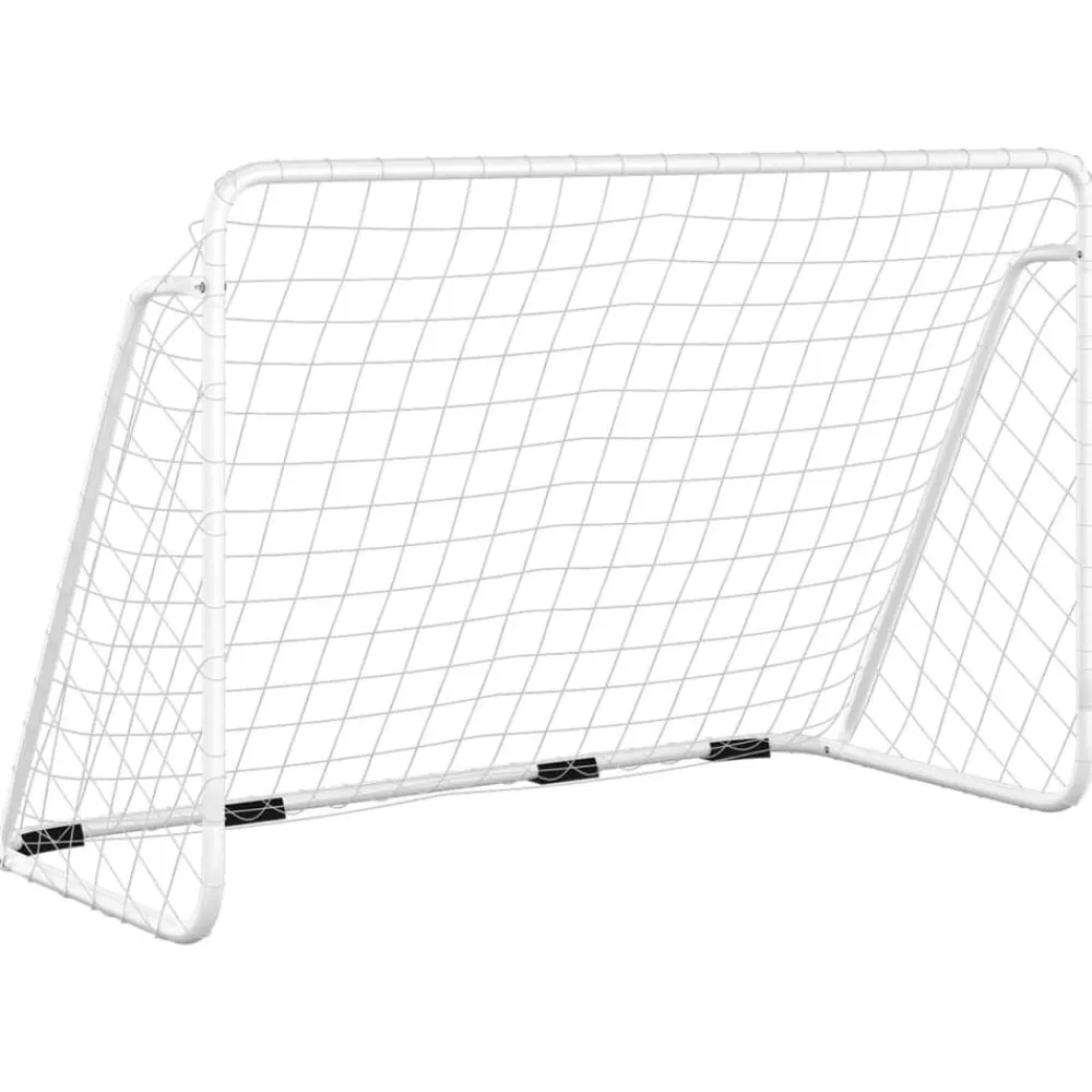 vidaXL Portería de fútbol con red acero blanco 180x90x120 cm Clearance