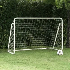 vidaXL Portería de fútbol con red acero blanco 180x90x120 cm Clearance