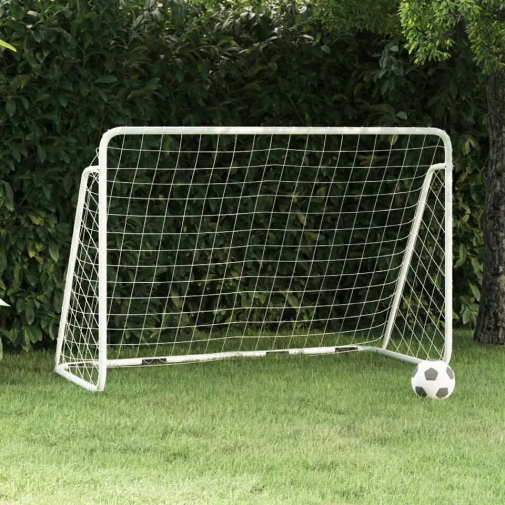 vidaXL Portería de fútbol con red acero blanco 180x90x120 cm Clearance