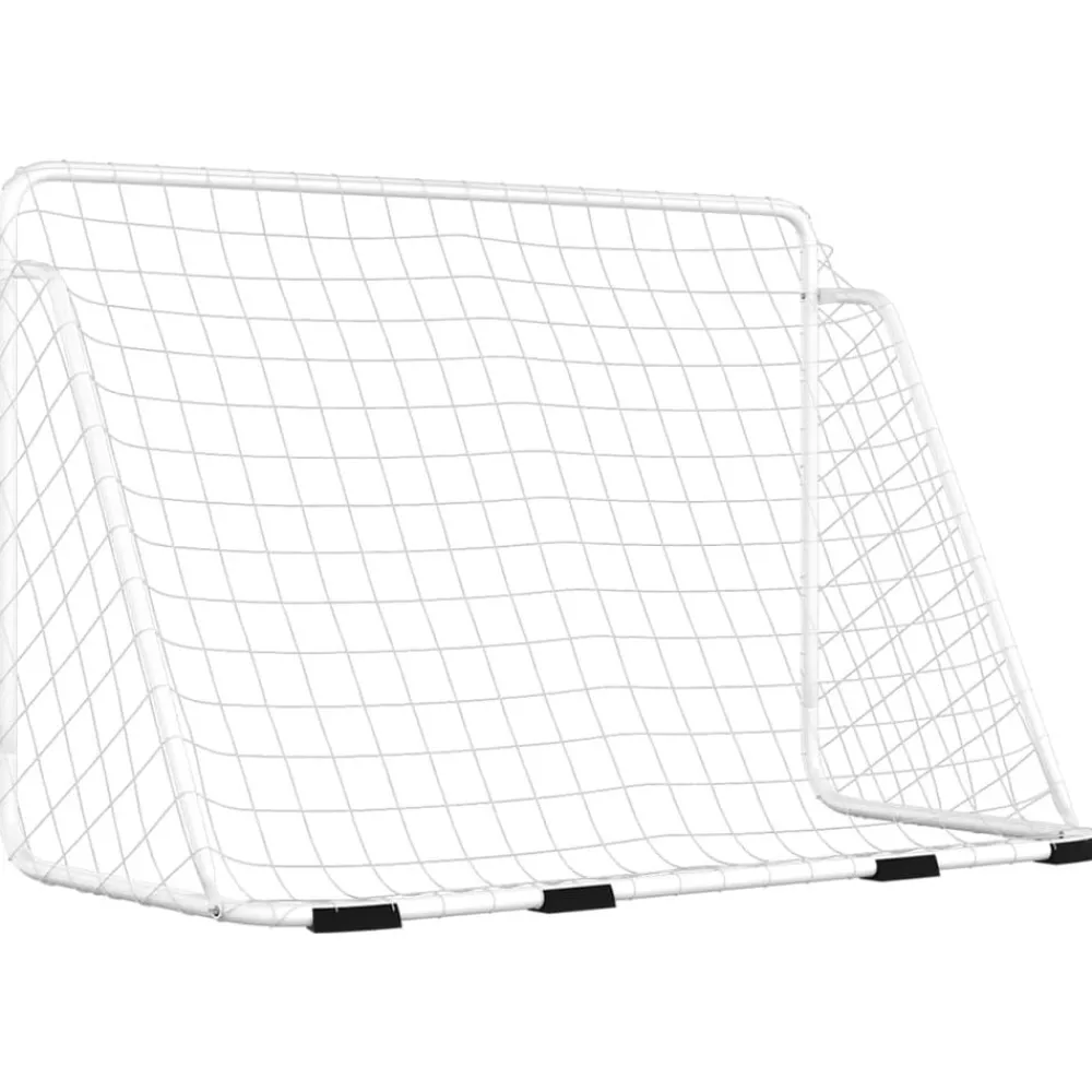 vidaXL Portería de fútbol con red acero blanco 180x90x120 cm Clearance