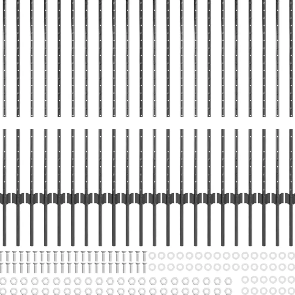 vidaXL Vallas De Jardín-Poste de Valla 22 pcs Gris 140 cm Acero