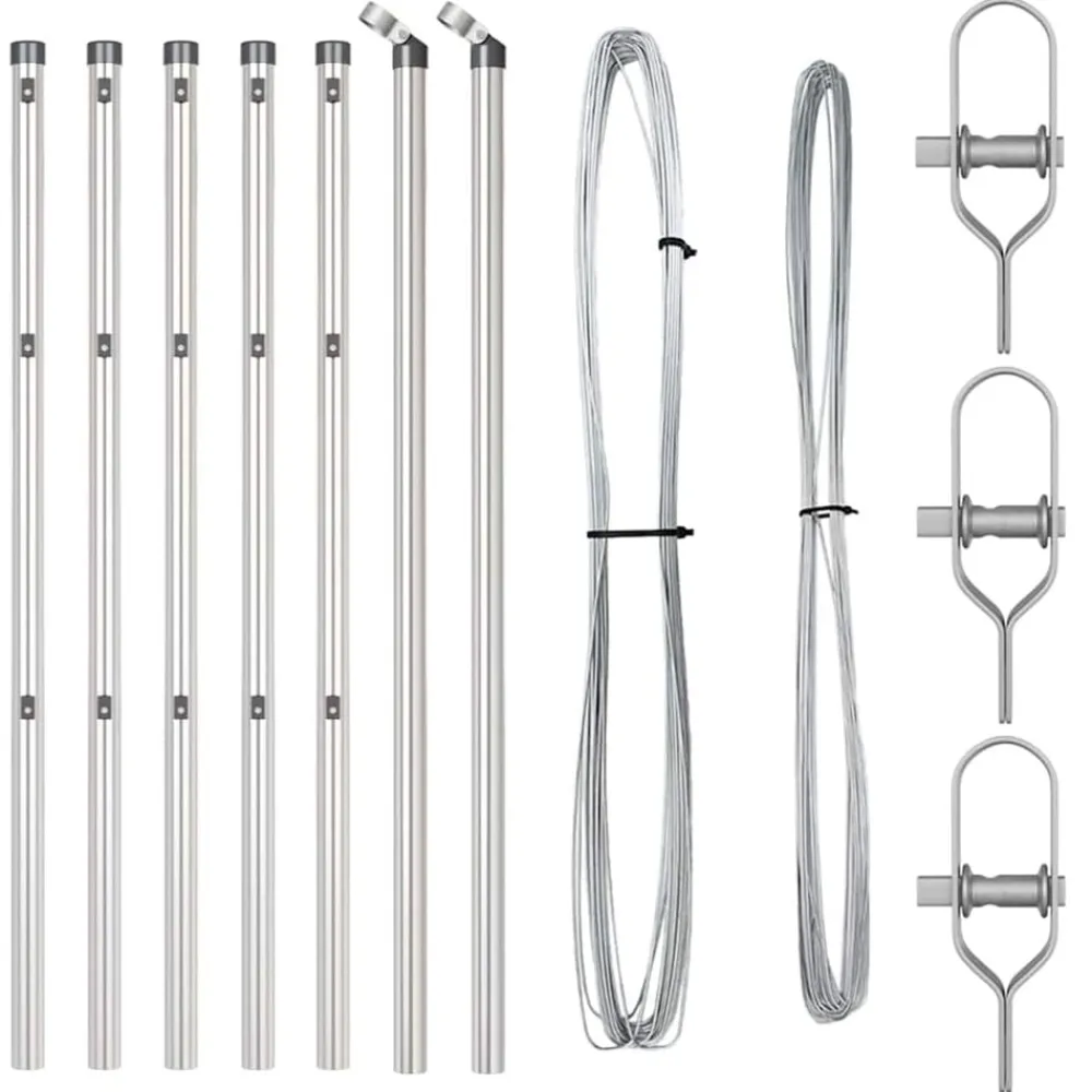 vidaXL Vallas De Jardín-Poste de Valla 7 pcs Plateado Acero