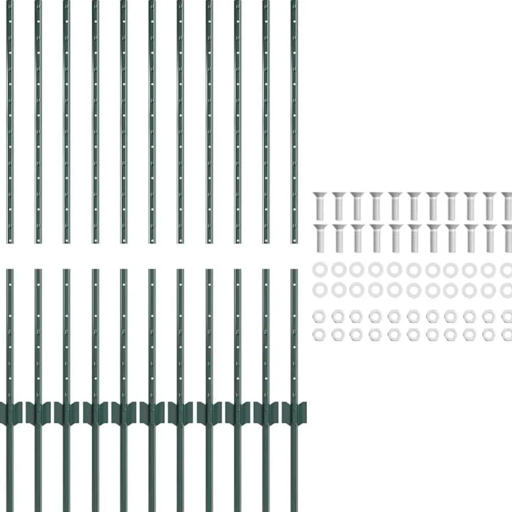 vidaXL Poste de Valla 11 pcs Verde 100 cm Acero Acero/verde
