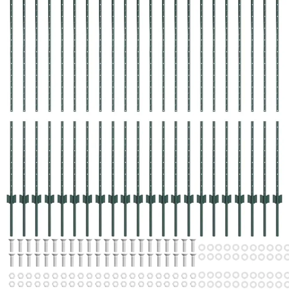 vidaXL Poste de Valla 22 pcs Verde 180 cm Acero Acero/verde Clearance