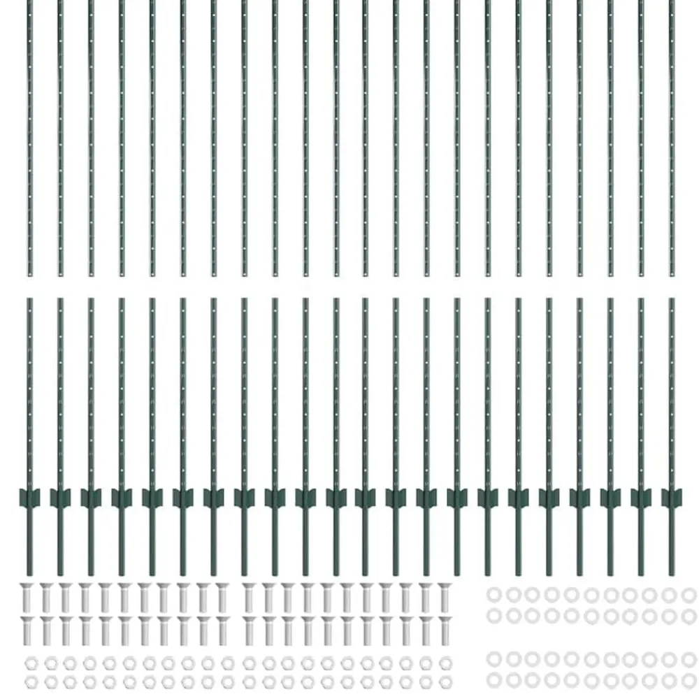 vidaXL Vallas De Jardín-Poste de Valla 22 pcs Verde 200 cm Acero