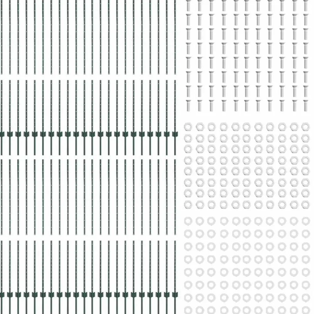 vidaXL Vallas De Jardín-Poste de Valla 44 pcs Verde 200 cm Acero