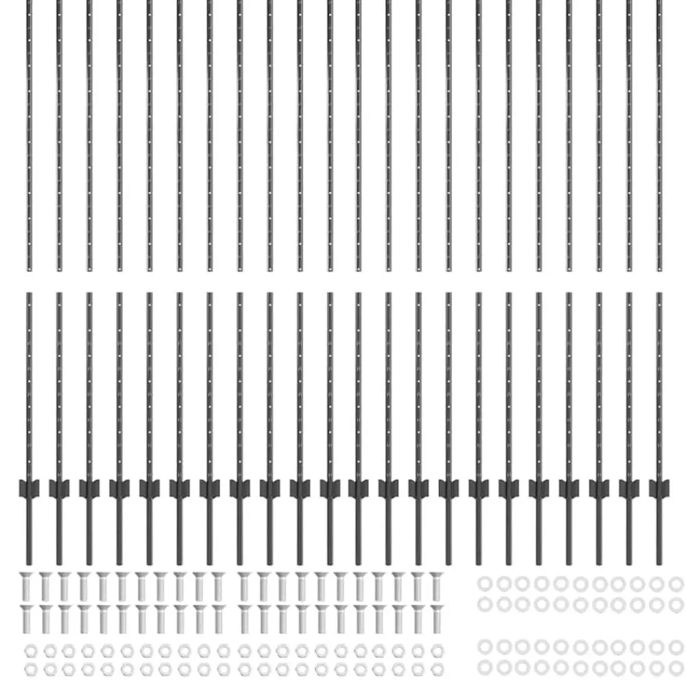 vidaXL Vallas De Jardín-Poste de Valla 22 pcs Gris 200 cm Acero