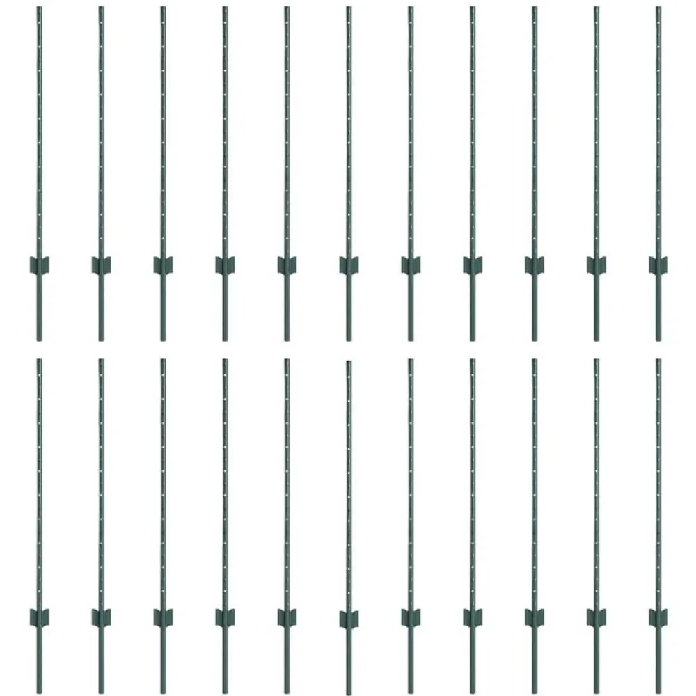 vidaXL Vallas De Jardín-Poste de Valla 22 pcs Verde 140 cm Acero