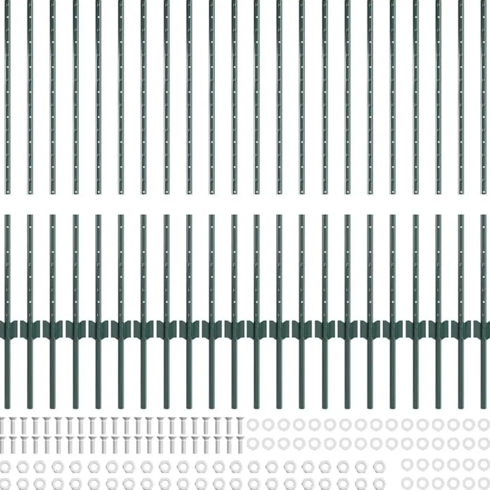 vidaXL Vallas De Jardín-Poste de Valla 22 pcs Verde 140 cm Acero