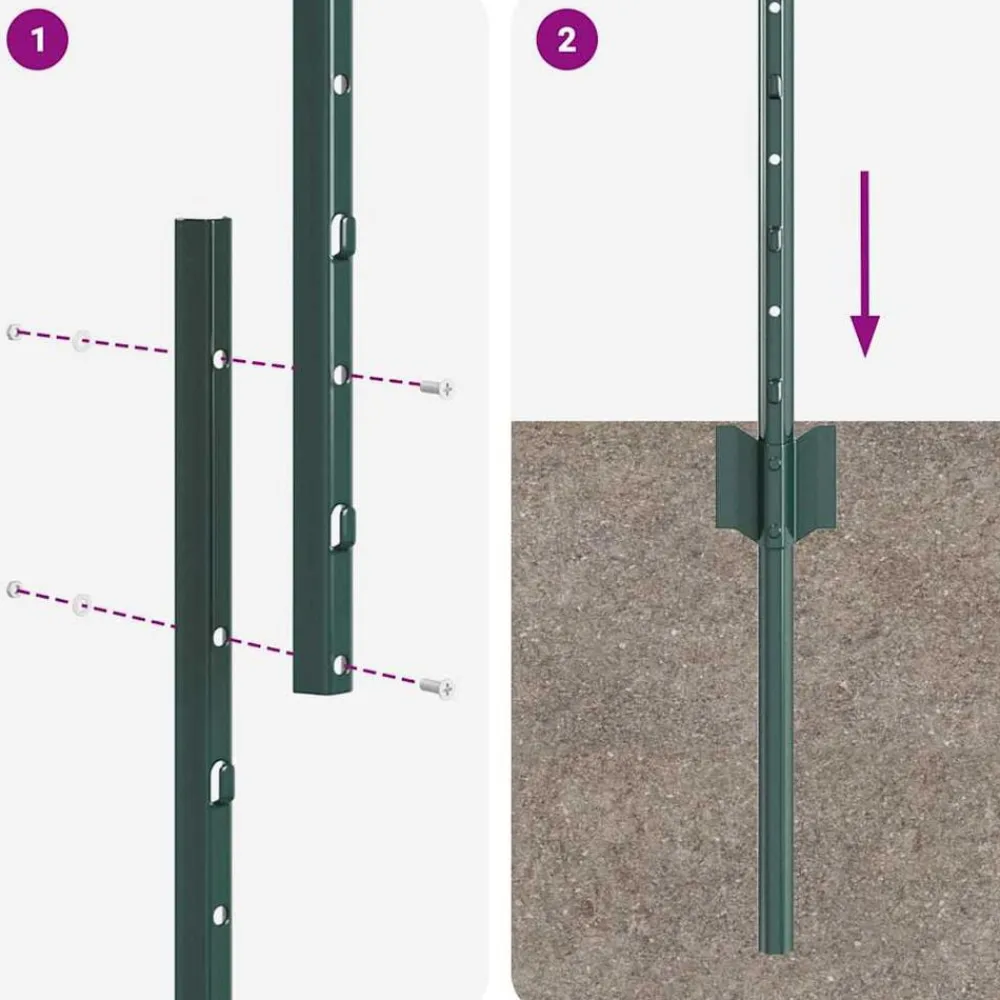 vidaXL Vallas De Jardín-Poste de Valla 22 pcs Verde 140 cm Acero