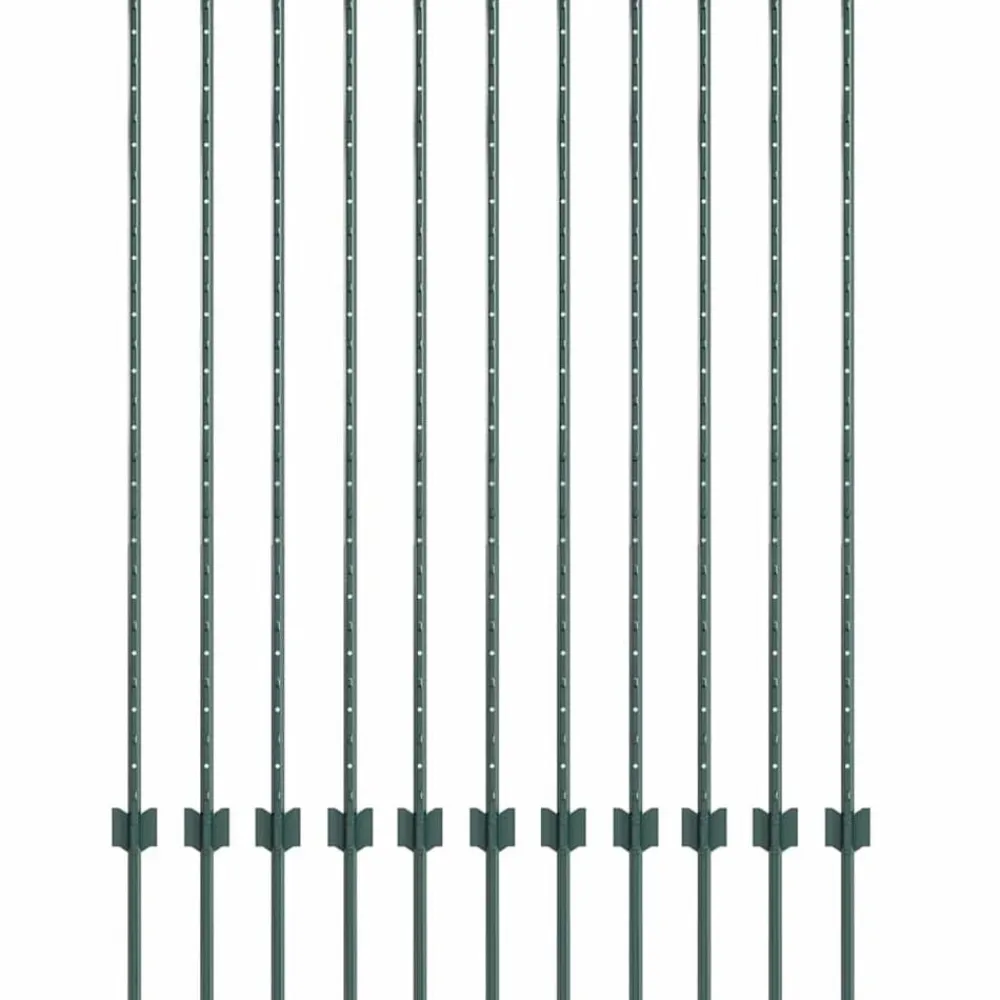 vidaXL Vallas De Jardín-Poste de Valla 11 pcs Verde 140 cm Acero