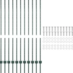 vidaXL Vallas De Jardín-Poste de Valla 11 pcs Verde 140 cm Acero