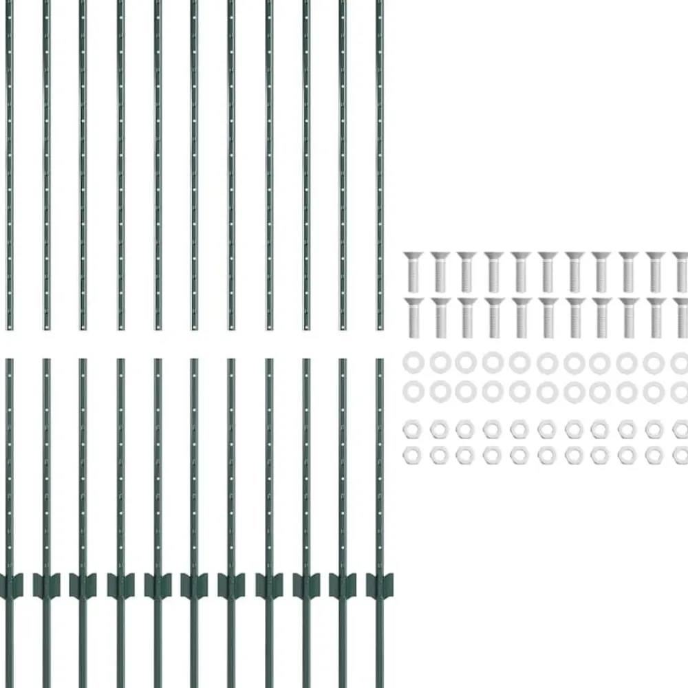 vidaXL Vallas De Jardín-Poste de Valla 11 pcs Verde 140 cm Acero