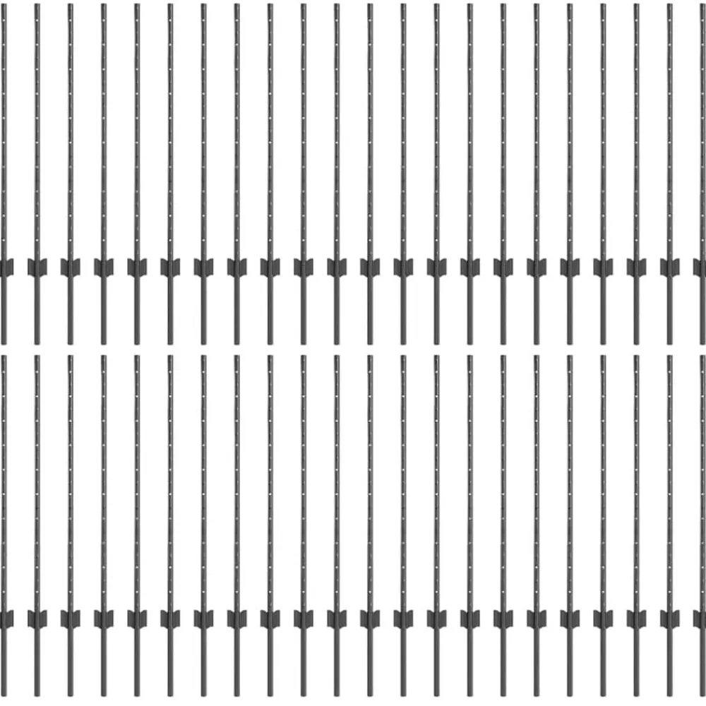 vidaXL Vallas De Jardín-Poste de Valla 44 pcs Gris 140 cm Acero