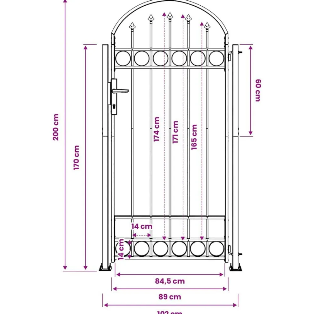 vidaXL Poste de Valla con cerradura Assen Gris 200 x 88 x 14 cm Acero New