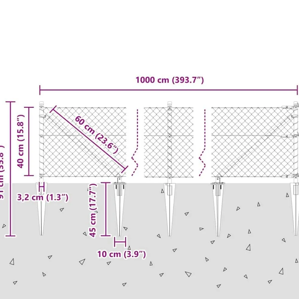 vidaXL Vallas De Jardín-Poste de Valla 10 x 0,4 m (malla de 40 x 40 mm)