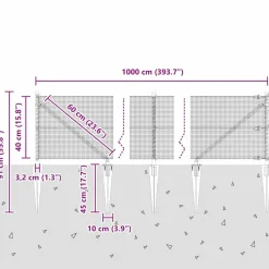 vidaXL Poste de Valla 10 x 0,4 m (malla de 12 x 12 mm) Gris New
