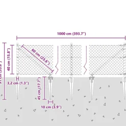 vidaXL Vallas De Jardín-Poste de Valla Plateado 10 x 0,4 m (malla de 40 x 40 mm) Acero