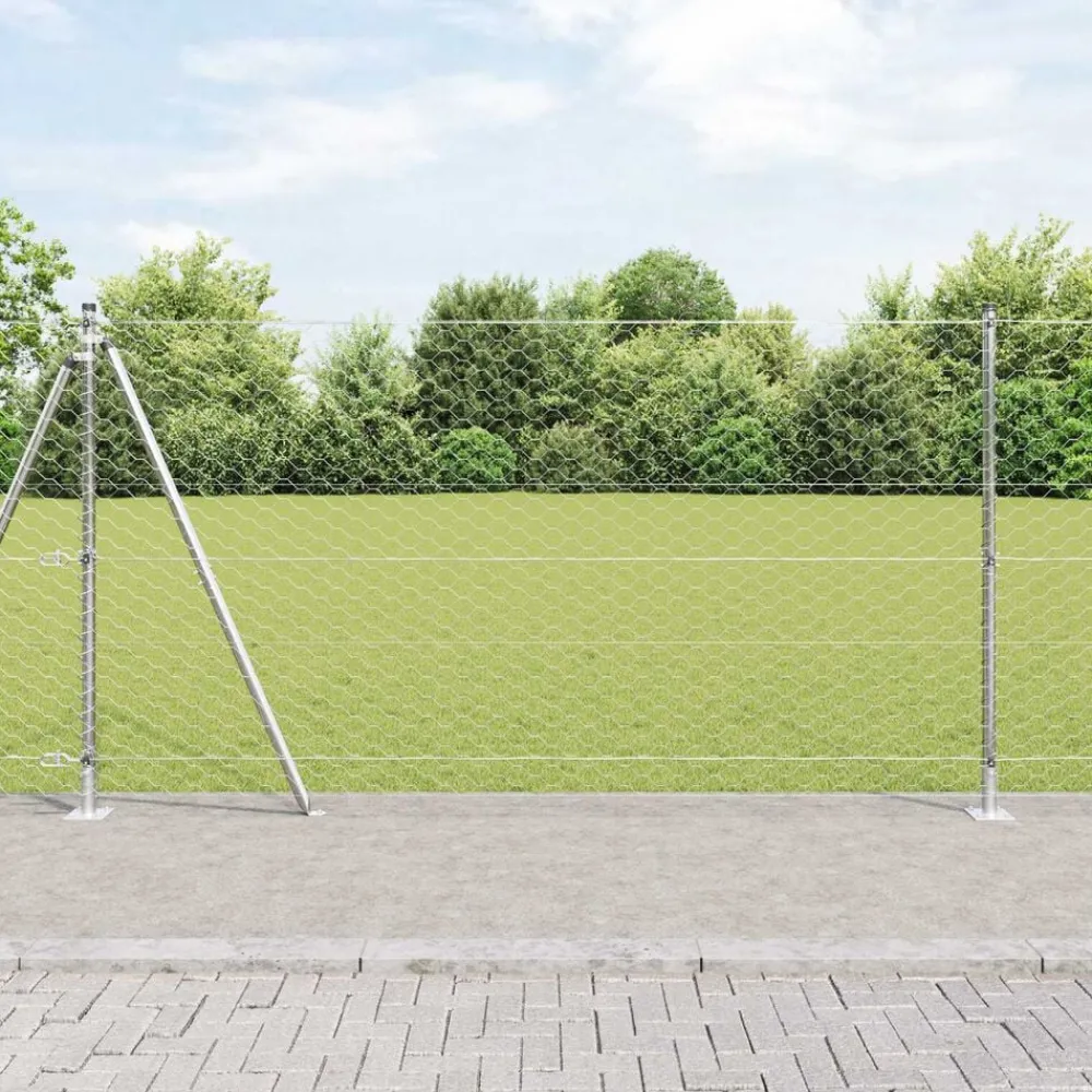 vidaXL Poste de Valla Plateado 10 x 1,2 m (malla de 50 mm) Acero Acero galvanizado Sale