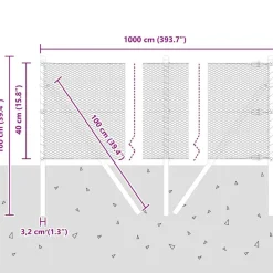 vidaXL Vallas De Jardín-Poste de Valla Plateado 10 x 0,4 m (malla de 13 mm) Acero