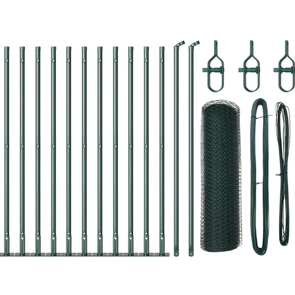 vidaXL Poste de Valla Verde 25 x 0,5 m (malla de 13 mm) Acero Verde bosque Outlet