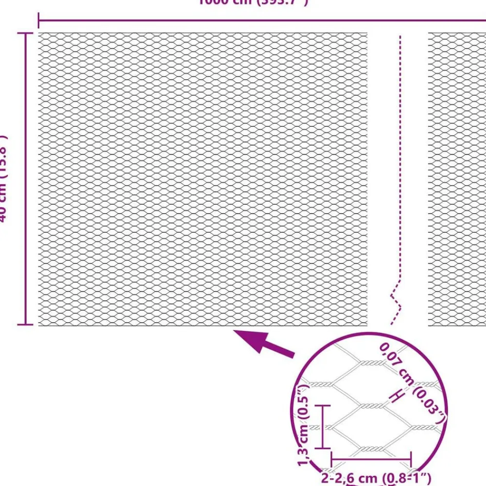 vidaXL Vallas De Jardín-Poste de Valla 10 x 0,4 m (malla de 13 mm) Acero y PVC