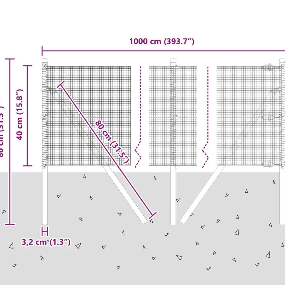 vidaXL Vallas De Jardín-Poste de Valla 10 x 0,4 m (malla de 12 x 12 mm)