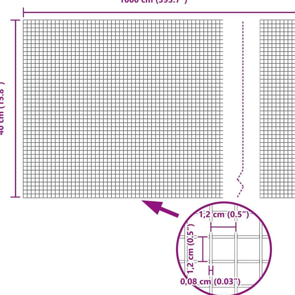 vidaXL Vallas De Jardín-Poste de Valla 10 x 0,4 m (malla de 12 x 12 mm)