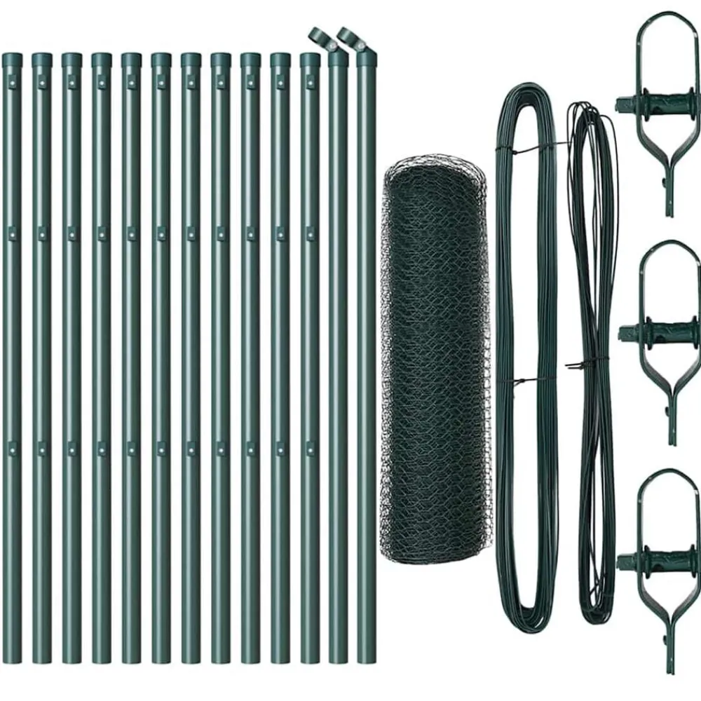vidaXL Poste de Valla Verde 25 x 0,5 m (malla de 13 mm) Acero Verde bosque