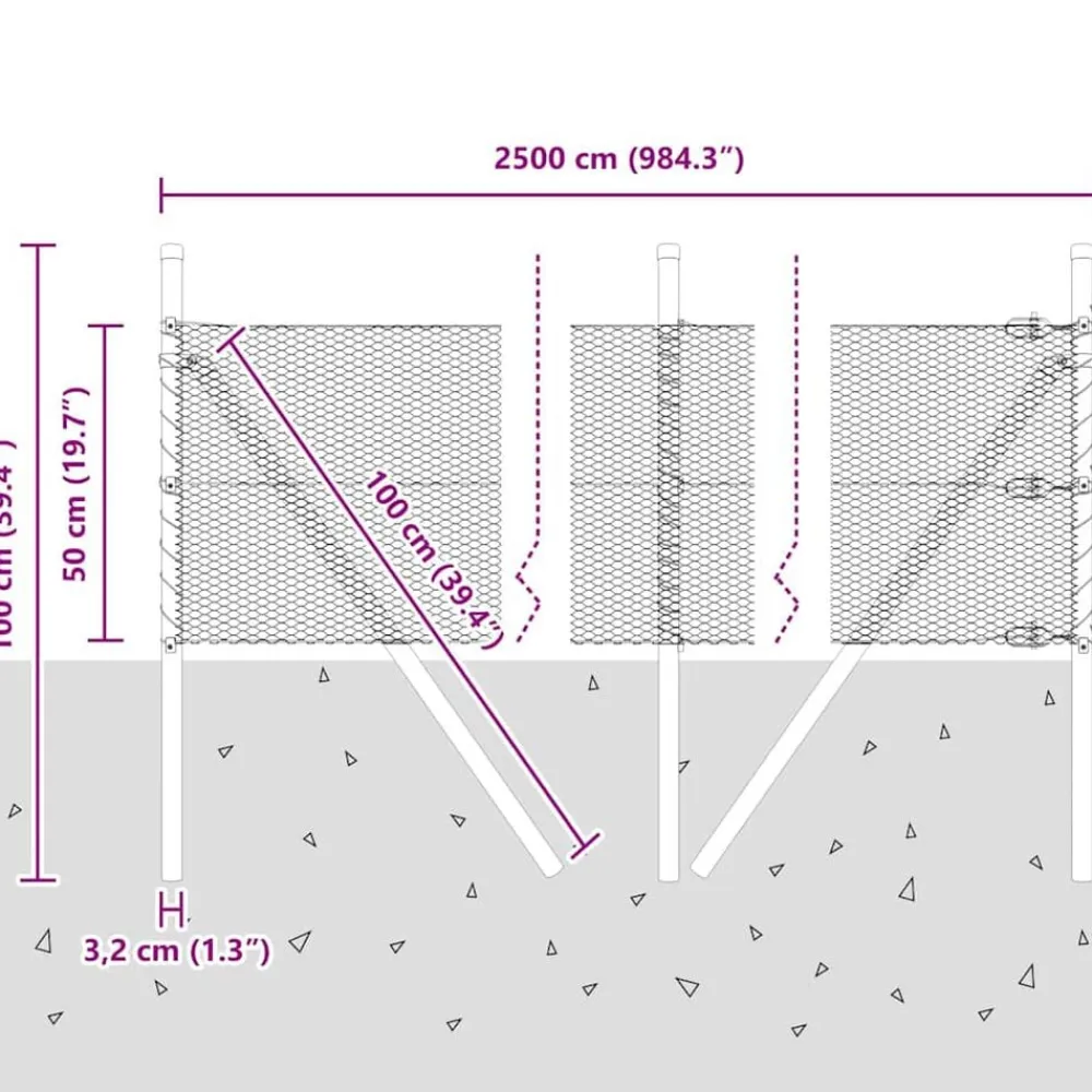 vidaXL Poste de Valla Verde 25 x 0,5 m (malla de 13 mm) Acero Verde bosque