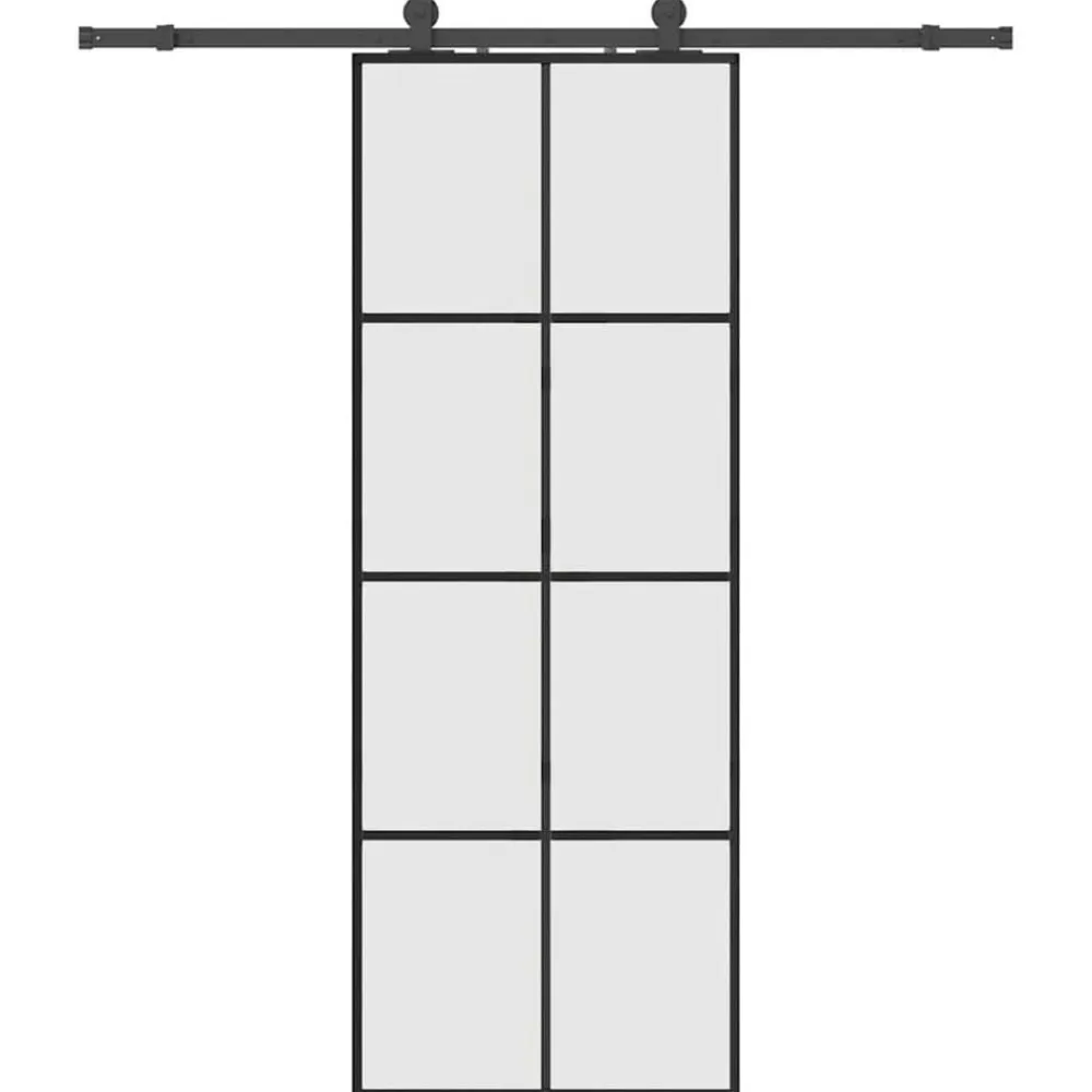 vidaXL Puerta corredera con juego herrajes 76x205 cm ESG vidrio Negro Best