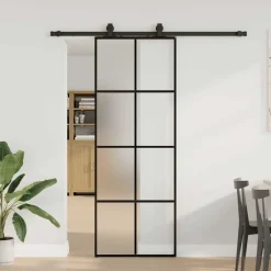vidaXL Puerta corredera con juego herrajes 76x205 cm ESG vidrio Negro Best