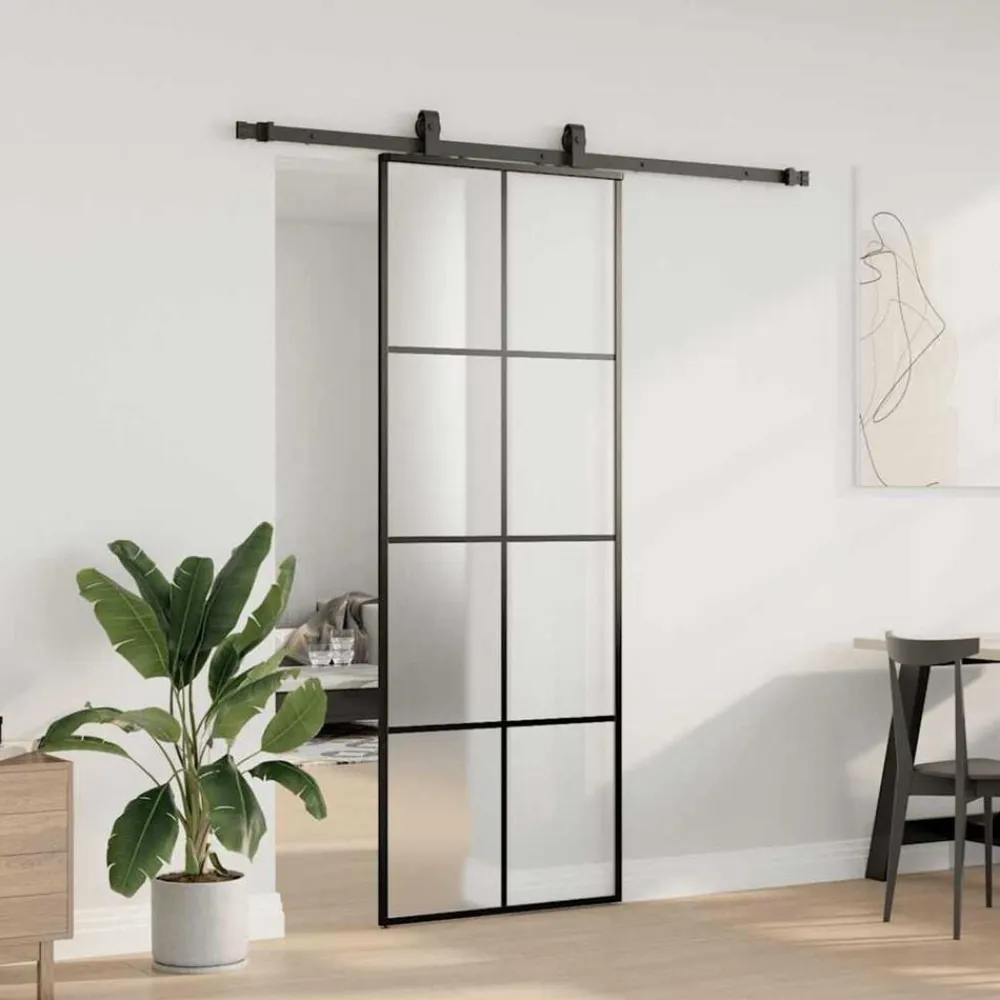 vidaXL Puerta corredera con juego herrajes 76x205 cm ESG vidrio Negro Best