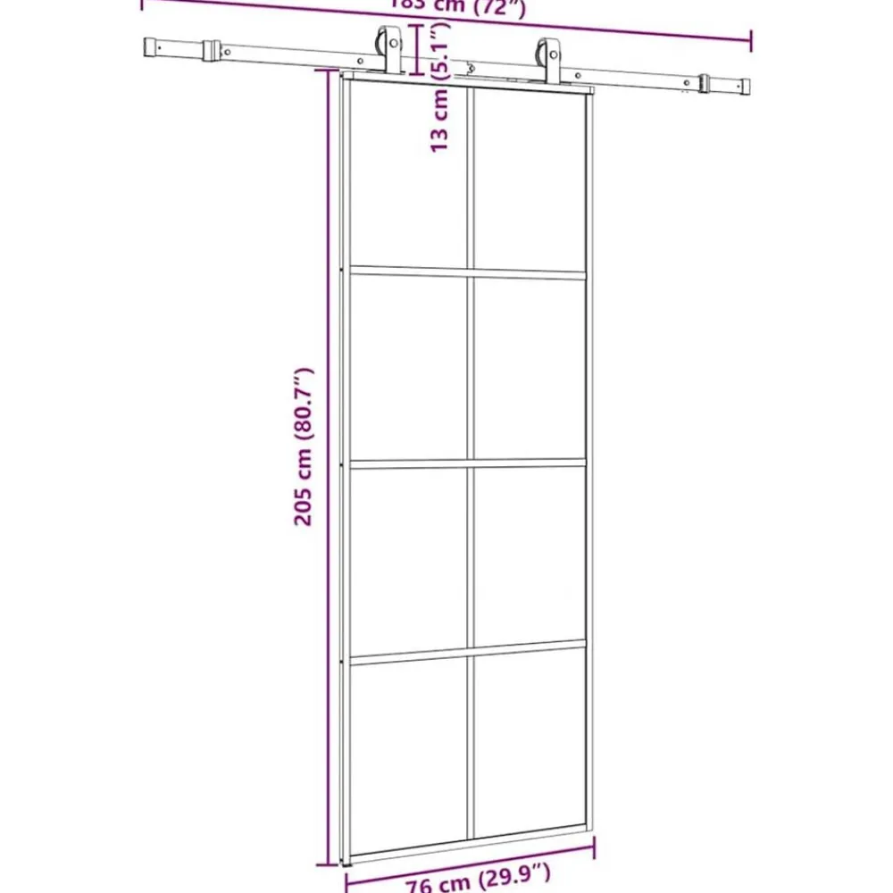 vidaXL Puerta corredera con juego herrajes 76x205 cm ESG vidrio Negro Best