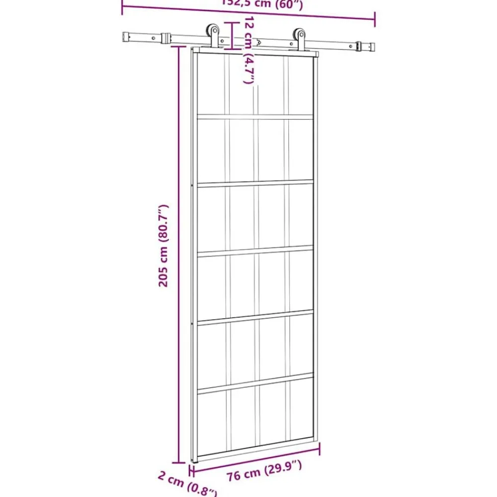 vidaXL Materiales De Construcción-Puerta corredera con set herrajes vidrio ESG aluminio 76x205 cm