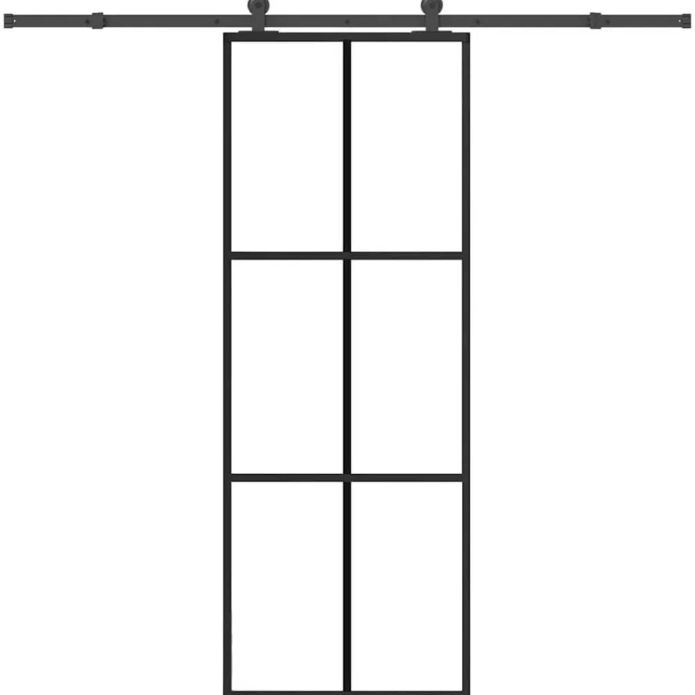 vidaXL Materiales De Construcción-Puerta corredera con set herrajes vidrio ESG aluminio 76x205 cm