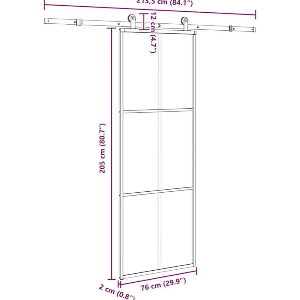 vidaXL Materiales De Construcción-Puerta corredera con set herrajes vidrio ESG aluminio 76x205 cm