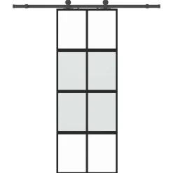 vidaXL Materiales De Construcción-Puerta corredera con herrajes negro 76x205 cm vidrio templado