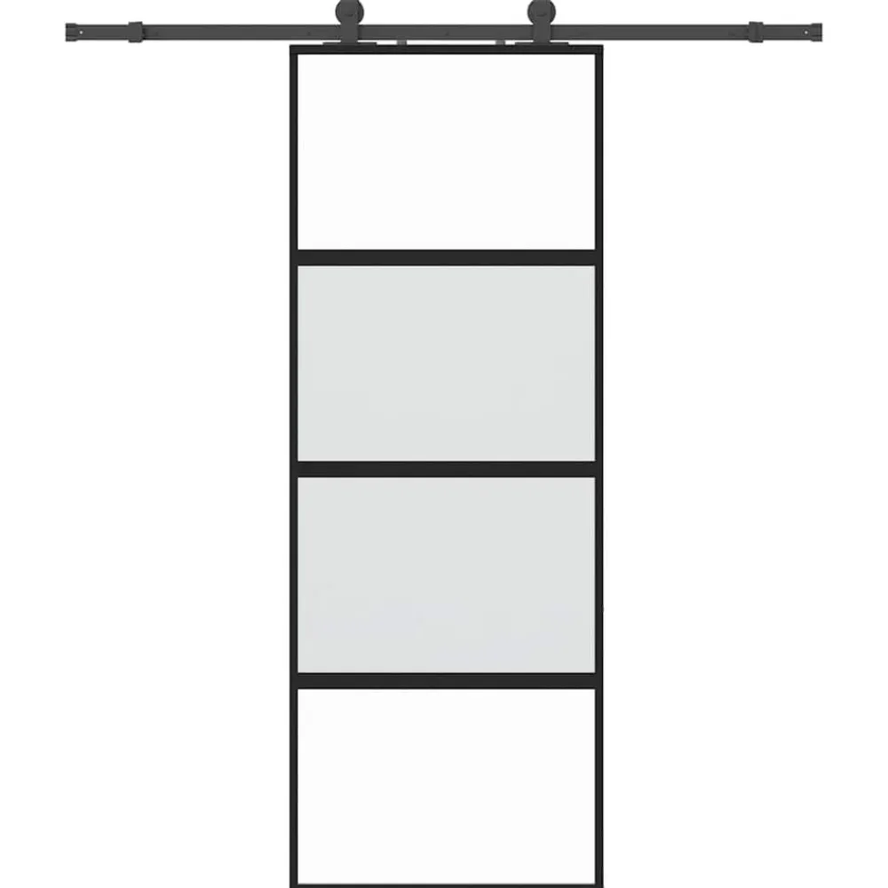vidaXL Puerta corredera con herrajes negro 76x205 cm vidrio templado Outlet