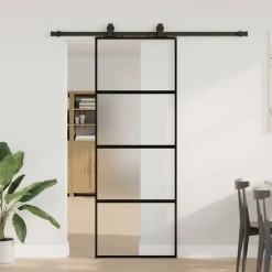 vidaXL Puerta corredera con herrajes negro 76x205 cm vidrio templado Outlet