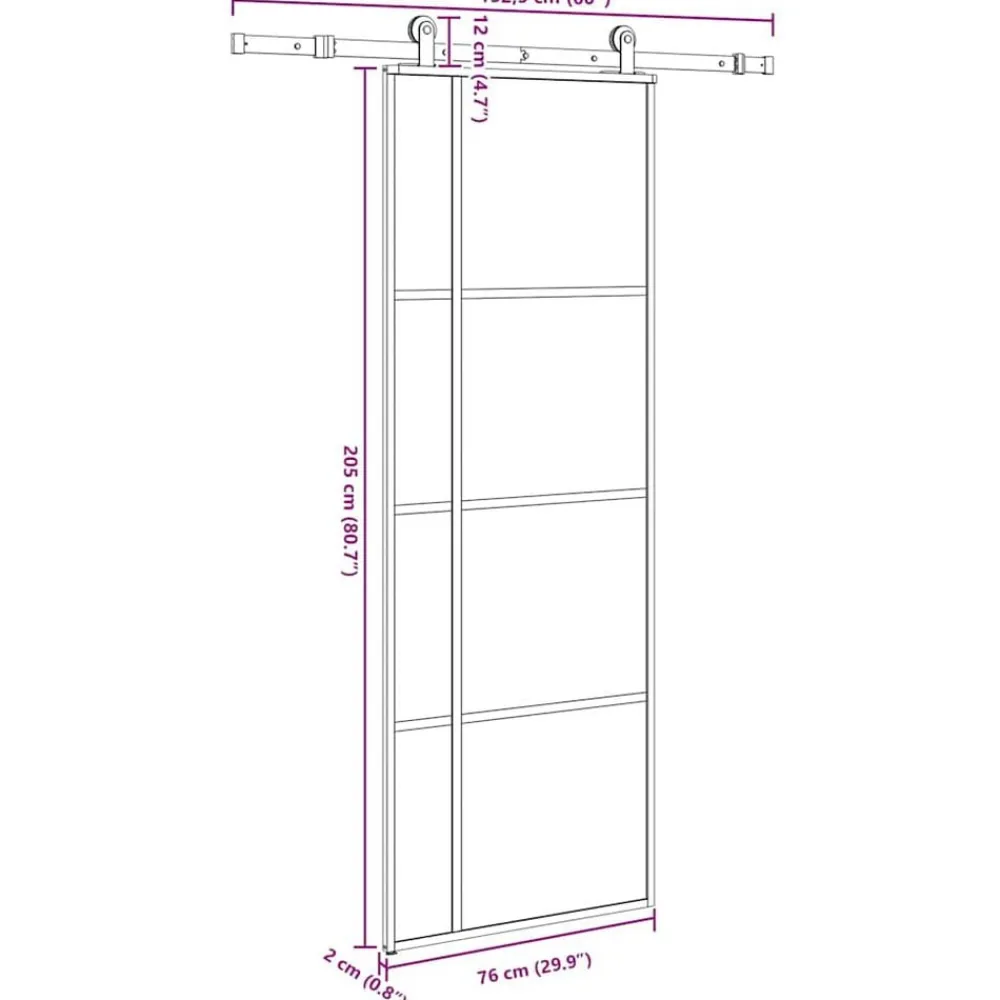 vidaXL Materiales De Construcción-Puerta corredera con set herrajes vidrio ESG aluminio 76x205 cm
