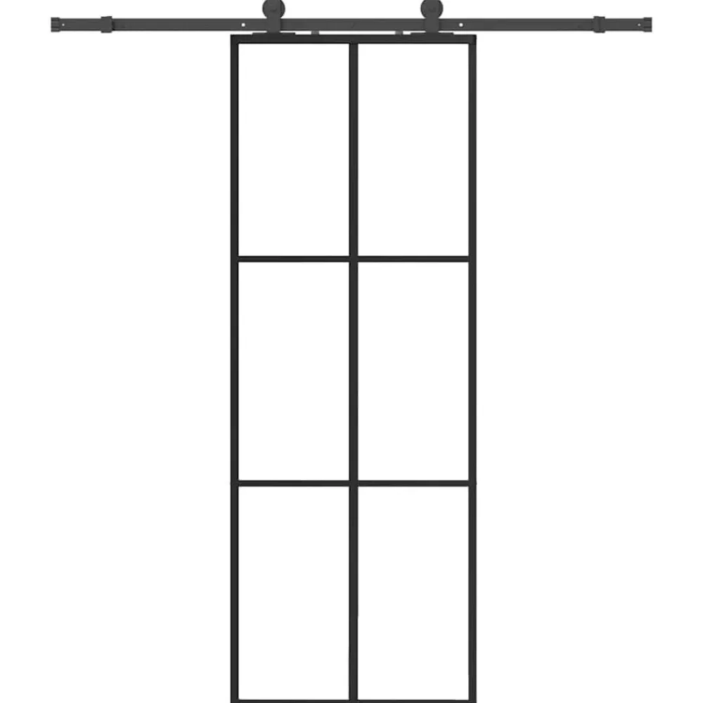 vidaXL Puerta corredera con juego herrajes negro 76x205 cm ESG vidrio Online
