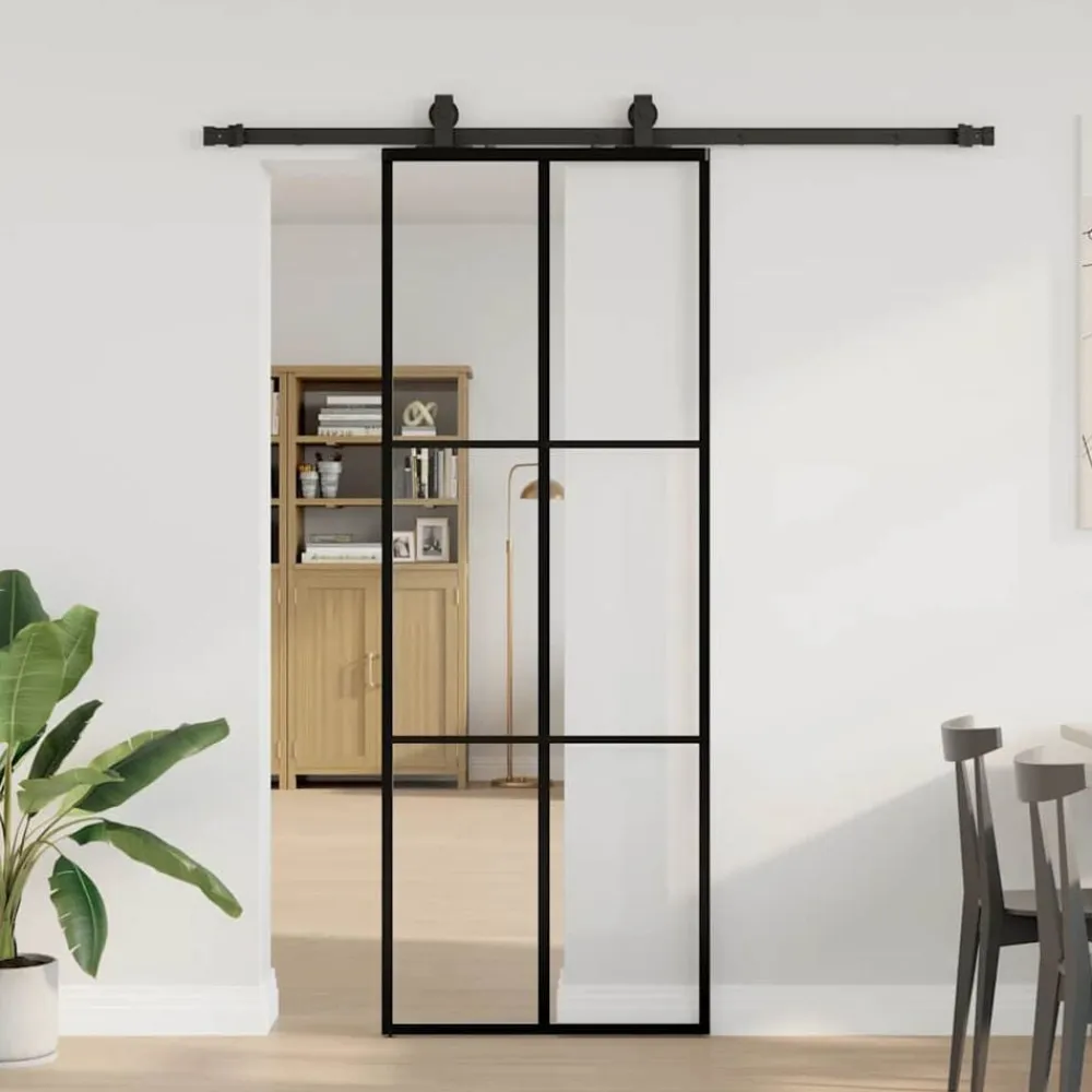 vidaXL Puerta corredera con juego herrajes negro 76x205 cm ESG vidrio Online